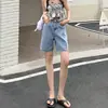 Shorts de mezclilla de cinco puntos para mujer Verano 2024 Nuevo Delgado Suelto Cintura alta Recto Pierna ancha Moderno Pantalón medio