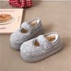 Zapatos de Algodón Cálidos de Suela Gruesa Retro Nanbowan con Felpa Gris de Baja Saturación para Mujer Invierno Aumentadores de Altura Mary Jane de Algodón Venta al por Mayor