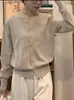 Camisa Suelta Regular de Cuello Redondo Estilo Coreano con Chaqueta Suéter Top Cardigan de Punto Fino Dopamina para Mujer Primavera y Otoño