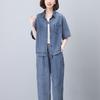 Terno jeans feminino 2024 primavera e outono nova mãe de meia-idade moda casual calças largas conjunto de duas peças soltas de alta qualidade
