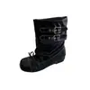 Botines gruesos de doble hebilla con moño para mujer, nuevo estilo verano 2026, botas de cuero con puntera redonda que aumentan la altura, botas de moda versátiles