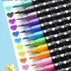 Plumón de doble punta de dos colores con brillantina, pincel de acuarela de punta suave, marcador artístico para estudiantes de primaria con polvo de brillantina, pluma de color