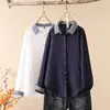 Camisa Artística de Gasa de Doble Capa con Mangas Largas Estilo Nuevo 2026, Cuello de Cuadros Bloque de Color Vintage de Primavera, Camisa Adelgazante que Reduce la Edad para Mujer