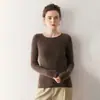 Malha de Caxemira de Gola Redonda Pronta para Vestir Outono e Inverno Malha de Base Quente Manga Longa Feminina Efeito Emagrecedor e Versátil