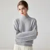Suéter de cachemira para mujer con cuello semi-alto, estilo de lujo ligero, manga larga, jacquard tejido finamente, corte holgado, versátil, top base de punto agradable para la piel