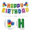 Novo conjunto de decoração de mesa e utensílios de festa coloridos de blocos de construção transfronteiriços para festa de aniversário infantil