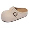 Sapatos Femininos Retrô Bico Fechado Meia-Chinelos Femininos 2026 Novo Outono Solado Macio Slip-Ons Mules Salto Escondido Meia-Chinelos Birkenstock