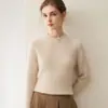 Nuevo suéter de punto de cuello redondo 100% cachemira pura para otoño e invierno para mujer, top de punto ajustado, capa base versátil