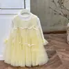 Vestido para Niñas 2025 Otoño Nuevo Estilo Dulce Falda de Malla Pequeño Aroma Falda Empalmada Vestido con Lazo