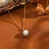 Colgante Vintage Estilo Francés de Perlas y Diamantes para Mujer, Cadena Clavicular de Acero Inoxidable de Gama Alta de Nicho, Collar Geométrico de Lujo Ligero