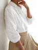 Camisa Blanca Bordada para Mujer Manga Siete Puntos Verano 2025 Nuevo Estilo Camisa Pequeña Para Ir al Trabajo Elegante Color Sólido Camisa Top