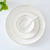 Juego de cuenco y plato de cerámica con borde dorado para montaje de mesa de restaurante y club, vajilla de porcelana de hueso, soportes para palillos, bandejas para cucharas, vajilla de porcelana de hueso con logo corporativo personalizado