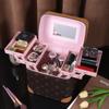 Bolsa de Cosméticos Transfronteriza para Mujer Multicapa Portátil de Gran Capacidad Elegante Cosmética Portátil Caja de Almacenamiento de Alta Gama con Espejo