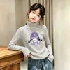 Capa base térmica de forro polar para niñas 2026 Otoño/Invierno Manga larga Niños Medianos/Grandes Cuello medio-alto Ropa interior Top rayado cálido cepillado