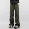 Pantalones Casuales Americanos de Moda con Múltiples Bolsillos para Hombres y Mujeres Marca de Tendencia High Street Pantalones de Pierna Recta Ancha Sueltos con Pliegues