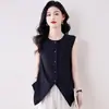Foto Real de Camisa de Lino Estilo Old Money 2026 Modelo Nuevo para Mujer, Chaleco Casual Holgado de Verano, Top sin Mangas
