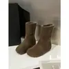 Botas de Neve Redondas Estilo Retrô para Mulheres 2026 Outono e Inverno Novas Botas Curtas de Lã e Fleece Camurça Melard Sapatos Birkenstock