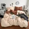 Conjunto de Quatro Peças de Algodão Lavado Liso Cor Sólida Classe A para Camas de Solteiro e Casal, Capa de Edredom para Dormitório Estudantil, Conjunto de Três Peças de Lençol, Adequado para Todas as Estações