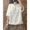 Blusa fina y transpirable de verano 2026, estilo francés, nicho y chic, de corte holgado, versátil, con mangas de tres cuartos, top de algodón y lino para mujer