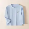 Nueva camiseta básica suave de algodón para niños de otoño e invierno, tops de color liso para niños, ropa de otoño para niñas, ropa para el hogar, cuello redondo, Clase A