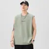 Verano nuevo chaleco de peso pesado 260g camiseta holgada sin mangas de cuello redondo para hombre top deportivo de fitness delgado versátil marea