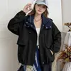 Jaqueta casual com capuz color block de alta qualidade para mulheres, 26 novos estilos primavera/outono, corte solto para figuras petites, jaqueta que rejuvenesce para o início do outono