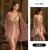 Camisón de Noche Sexy para Mujer con Escote Profundo en V, Acolchado, Push-Up, Espalda Descubierta, Color Rosa, con Bata de Atar, Set para el Hogar P3169