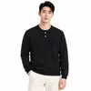 Estilo Old Money Masculino Simples Malha com Gola Henley Acabamento em Contraste Manga Longa Top Roupas Masculinas Transfronteiriças Camada Base para o Dia a Dia Top Masculino