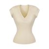 Figura Versátil Camiseta de Manga Corta con Cuello en V de Ala Ancha para Mujer Delgado Tejido de Lana Ajustado Camiseta Base con Cintura Top Interior