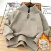 Moletom Espesso com Forro de Fleece Novo para Meninos 2025 Outono e Inverno Meio Zíper Pulôver Quente para Crianças Mais Velhas