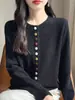Chaqueta Suéter Retro Otoño e Invierno para Mujer, Ropa de Abrigo Relajada, Cárdigan Falso Grueso de 7 Puntos con Botones de Colores y Diseño Único