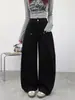 Pantalones Anchos Estilo Americano para Mujer, Estilo Otoño, Cremallera Frontal Genuina con Diseño de Remache, Pantalones Largos de Pierna Recta, Cintura Alta, Pantalones Deportivos Adelgazantes