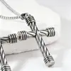 Pingente Cruz Listrado Vintage Acessório de Roupa Colar Estilo de Rua Corrente de Aço Inoxidável Masculina Versátil