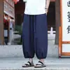 Calças Masculinas Verão Finas Grossas Linho Perna Larga Novo Estilo Chinês Versátil Plus Size Respirável Calças Harem Retrô Calças Lanterna Largas