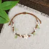 Pulsera de Cuerda Trenzada de Cerámica Fresca Estilo Viajero de Jingdezhen, Pulsera de Trébol de Cuatro Hojas, Joyería Artística Hecha a Mano, Venta al por Mayor para Atracciones Turísticas