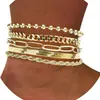 Conjunto de Pulseiras Transfronteiriças Europeias e Americanas Nova Moda Argolas Planas Corrente Cubana Pclip Pulseira Empilhável Multicamadas