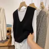Chaleco Tejido de Lana 100% Nuevo Estilo Coreano con Cuello en V para Mujer Otoño e Invierno Chaleco Exterior de Cachemira Chaleco sin Mangas Top para Superponer