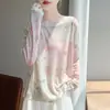 Nueva Colección Primavera-Verano 2026 Camiseta de Punto con Mangas Largas, Cuello Redondo, Holgada, Pintada, con Protección Solar, Estampado Artístico para Mujer