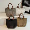 Bolsa de Lona Bordada com Letra Retro para Mulheres para Trabalho e Deslocamento, Bolsa Térmica para Almoço, Bolsa Saco Versátil de Mão, Bolsa de Mão Casual para Mulheres