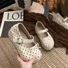 Zapatos Mary Jane de estilo francés con lazo, colección de otoño 2026 para mujer, zapatos planos de lunares, punta fina, suela blanda, punta redonda, zapatos para mujer
