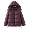 Fornecimento Exclusivo Transfronteiriço de Jaqueta Puffer de Couro com Capuz e Zíper Versátil da Nova Moda Outono e Inverno Feminino Casaco Quente