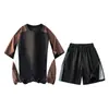 2026 Nuevo Traje Deportivo de Bloques de Color para Hombre de Verano, Conjunto de Dos Piezas con Shorts, Moderno y Versátil para Estudiantes Varones, Casual y a la Moda