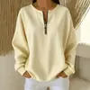 Top de Punto Rayado con Cremallera de Manga Larga Otoño/Invierno 2026 Transfronterizo Europeo y Americano, Camiseta Casual Versátil de Hombro Caído Adelgazante con Cuello Redondo para Mujer