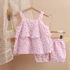 Conjunto de Falda con Tirantes Florales para Bebé Niña Primavera y Verano Algodón Doble Capa Gasa Transpirable Lindo Niña Hogar Conjunto de Dos Piezas