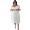N7873 en stock Ropa de mujer transfronteriza de comercio exterior europeo y americano Amazon nuevo vestido de talla grande con cuello en V y dobladillo plisado de manga corta