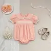 Vestido de Verão Novo Estilo para Meninas Estilo Coreano com Barra de Renda Gola Boneca Macacão Bebê Peça Única Roupas Combinando para Irmãs