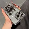 Adequado para Capa de Celular Nova para iPhone 17 Pro Max, Suporte de Coelho com Borda de Diamante para 14, Capa Protetora para Apple 16, Pulseira para 15