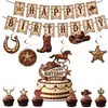Decoraciones de Fiesta de Cumpleaños para Niño Vaquero Occidental Marrón Cruzado Juego de Vajilla Desechable para Fiesta Mantel