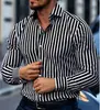 Camisa Casual Listrada Estilo Americano para Comércio Exterior Transfronteiriço, Camisa Masculina de Manga Longa Não Amassa para Primavera e Outono, Envio Direto da Fábrica de Origem