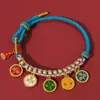 Pulsera tejida a mano de Xizang con Nudo de Flor de Melocotón de la Fortuna de Cinco Vías, Cuerda Multicolor Estilo Étnico, Pulsera de Cuerda Roja de la Montaña Wutai